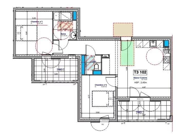 Appartement - 62 m² - 3 pièces