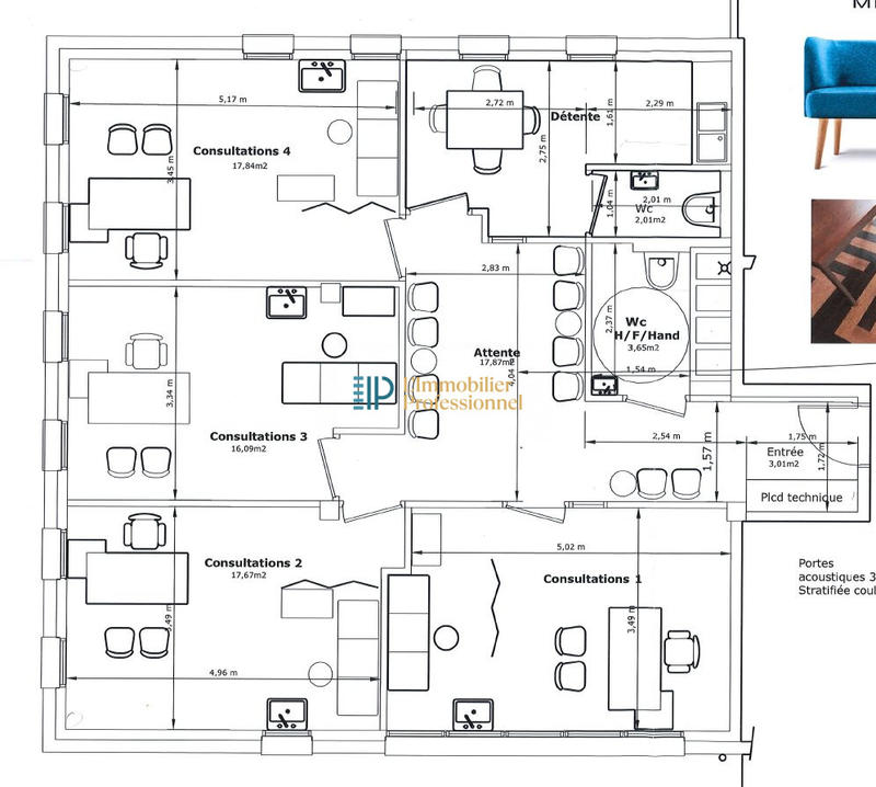 Bureau - 18 m² - 1 pièce