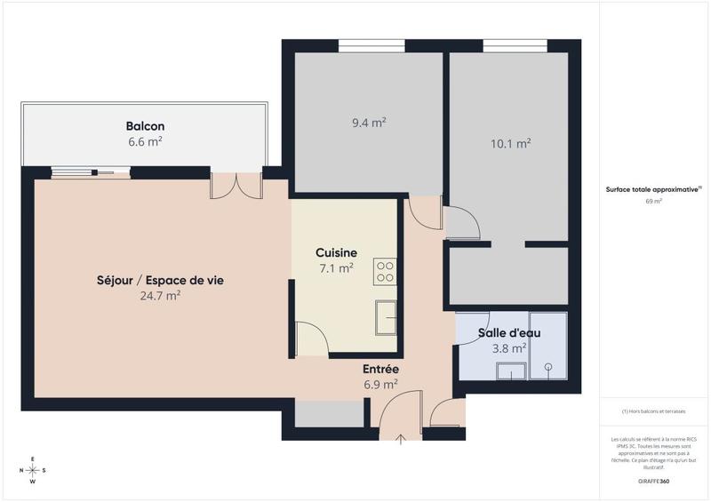 Appartement ancien - 69 m² - 3 pièces