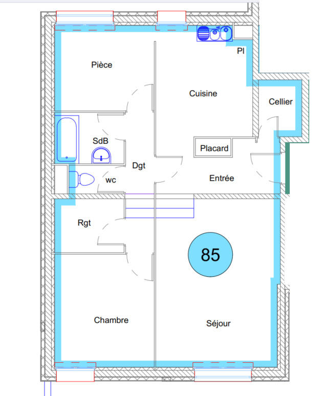 Appartement - 70 m² - 3 pièces