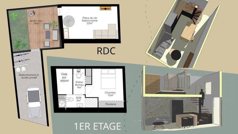 Maison - 38 m² - 2 pièces