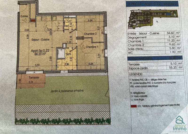 Appartement - 65 m² - 3 pièces