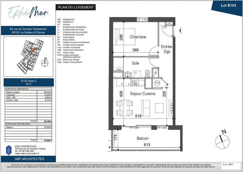 Appartement - 44 m² - 2 pièces