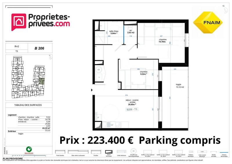 Appartement - 62 m² - 3 pièces