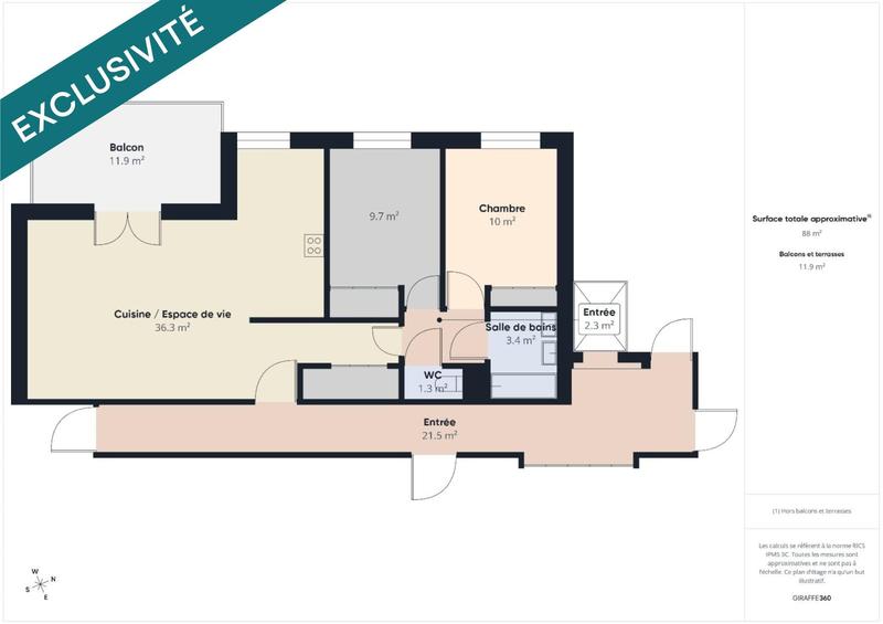 Appartement - 64 m² - 3 pièces