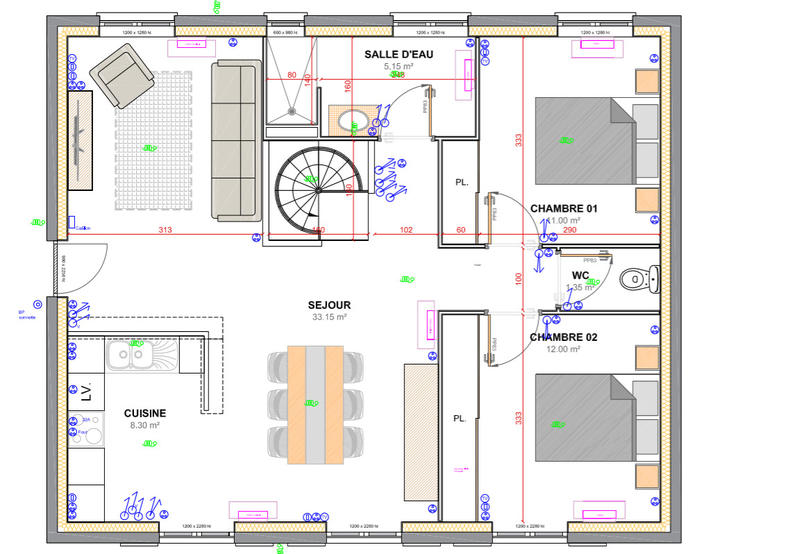 Maison - 74 m² - 3 pièces