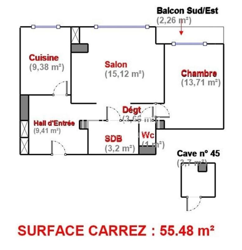 Appartement - 55 m² - 2 pièces