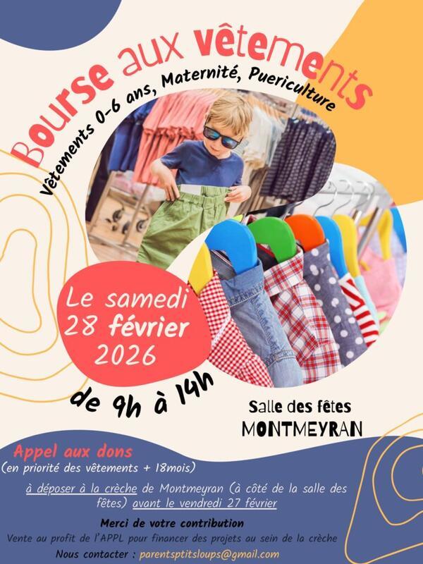 Bourse aux vêtements 0-6 ans, maternité, puériculture