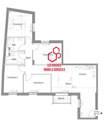 Appartement - 90 m² - 5 pièces