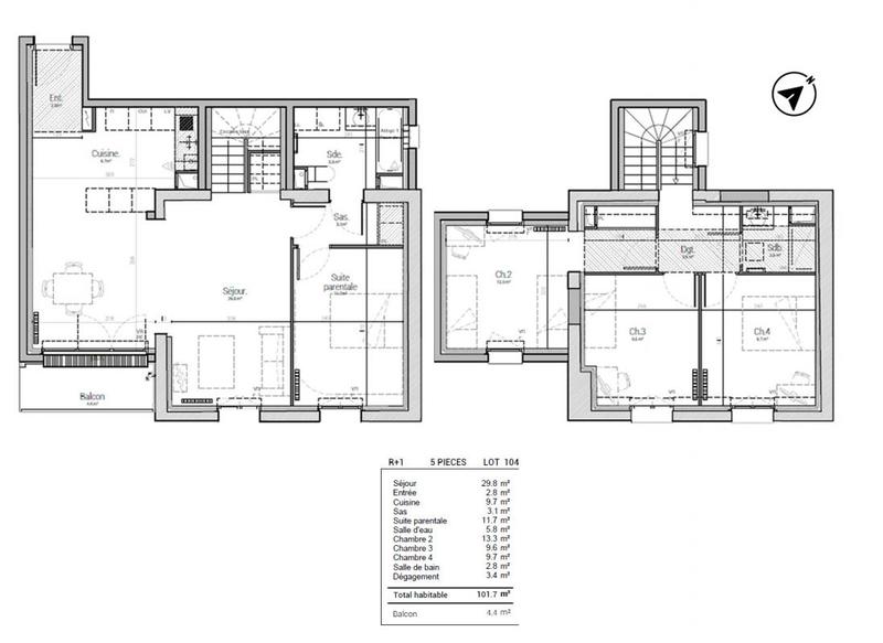 Duplex - 101 m² - 5 pièces
