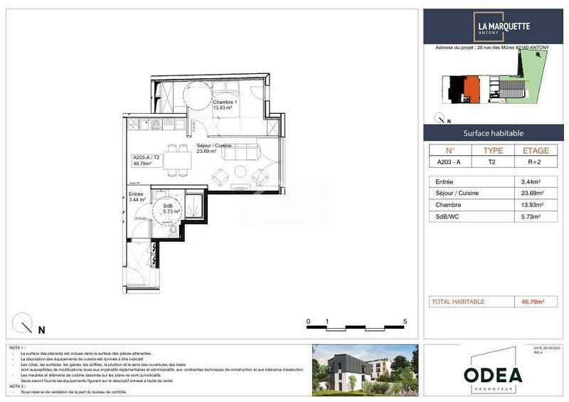 Appartement - 46 m² - 2 pièces