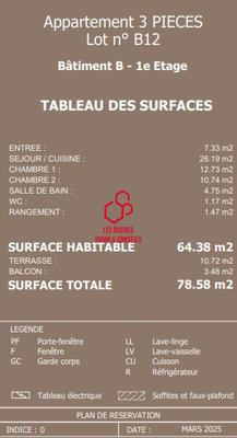 Appartement - 64 m² - 3 pièces