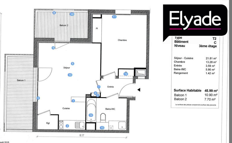 Appartement - 46 m² - 2 pièces