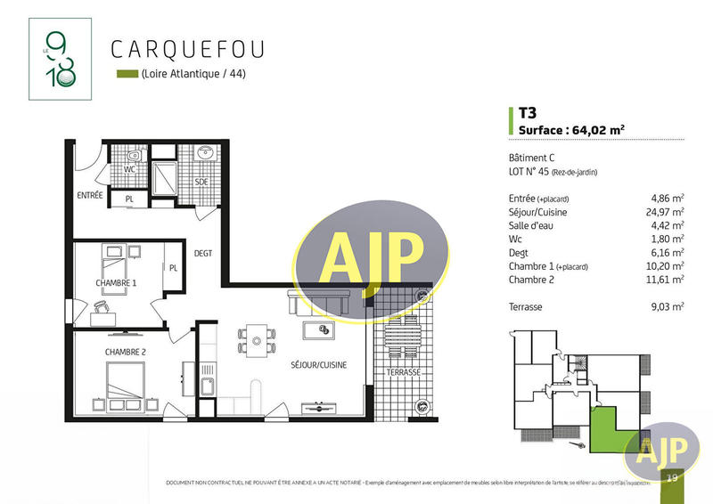 Appartement - 64 m² - 3 pièces