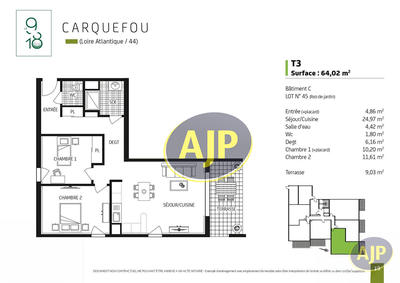 Appartement - 64 m² - 3 pièces