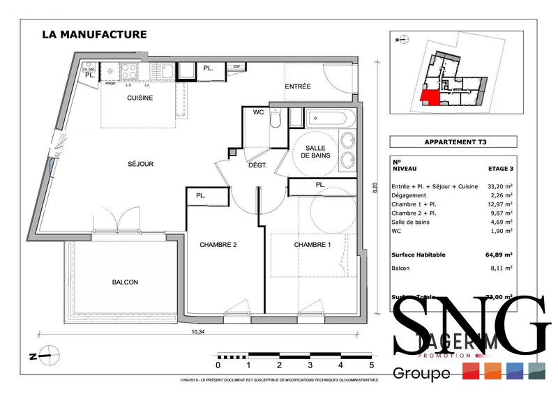 Appartement - 65 m² - 3 pièces