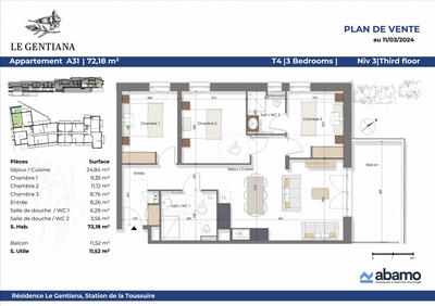 Appartement - 72 m² - 4 pièces