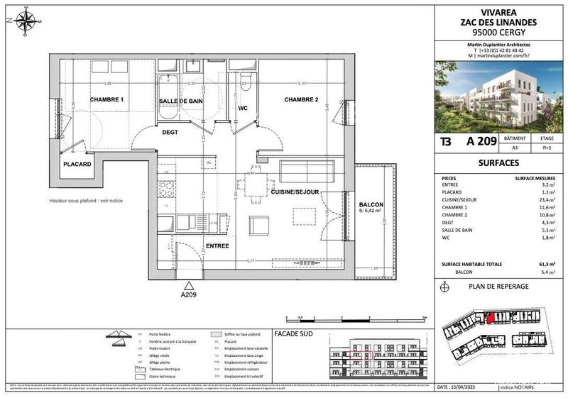 Appartement - 61 m² - 3 pièces