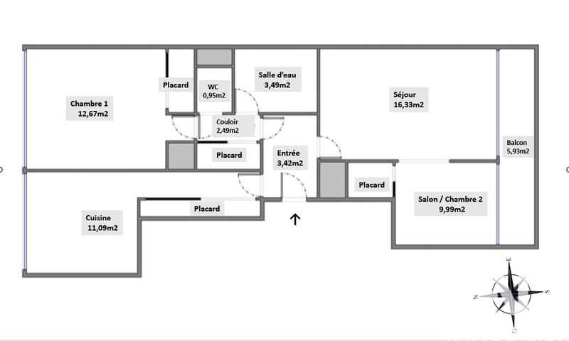 Appartement - 60 m² - 2 pièces