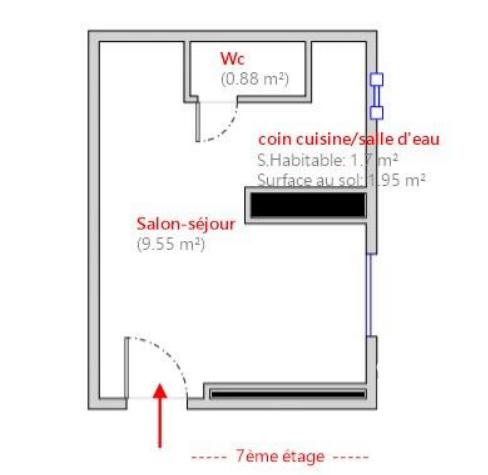 Studio - 12 m² - 1 pièce