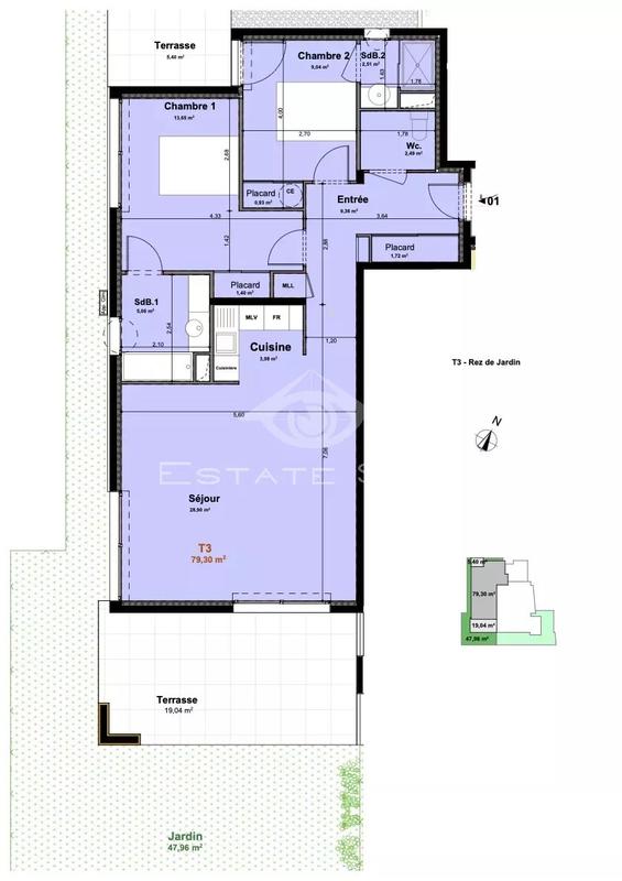Appartement - 79 m² - 3 pièces