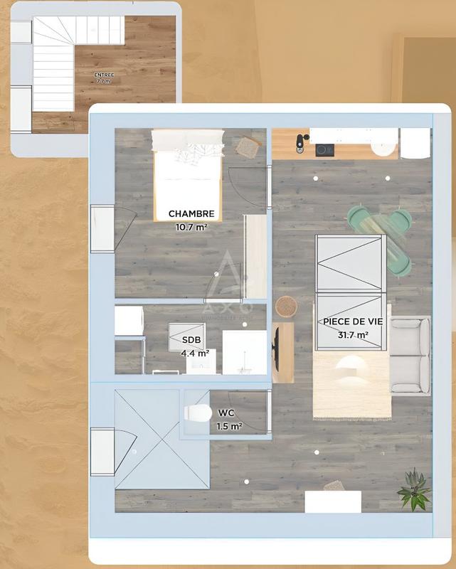 Appartement - 43 m² - 2 pièces