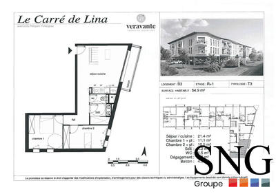 Appartement - 55 m² - 3 pièces