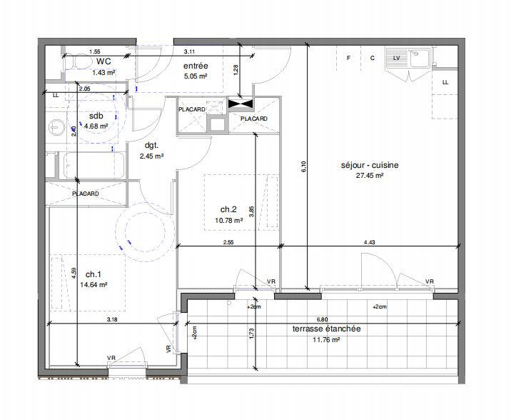 Appartement - 66 m² - 3 pièces