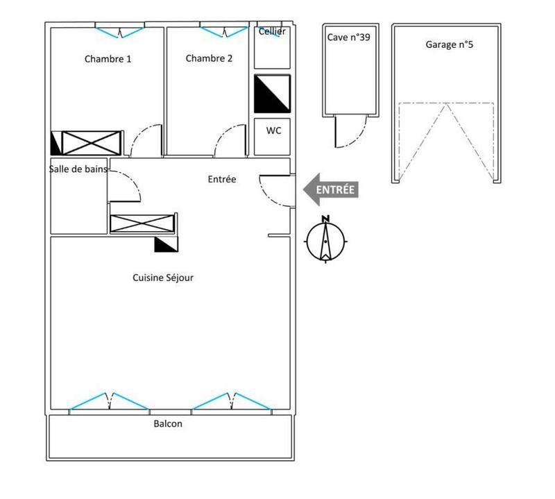 Appartement - 62 m² - 2 pièces