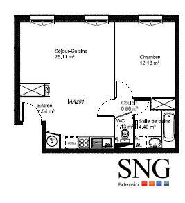 Appartement - 46 m² - 2 pièces