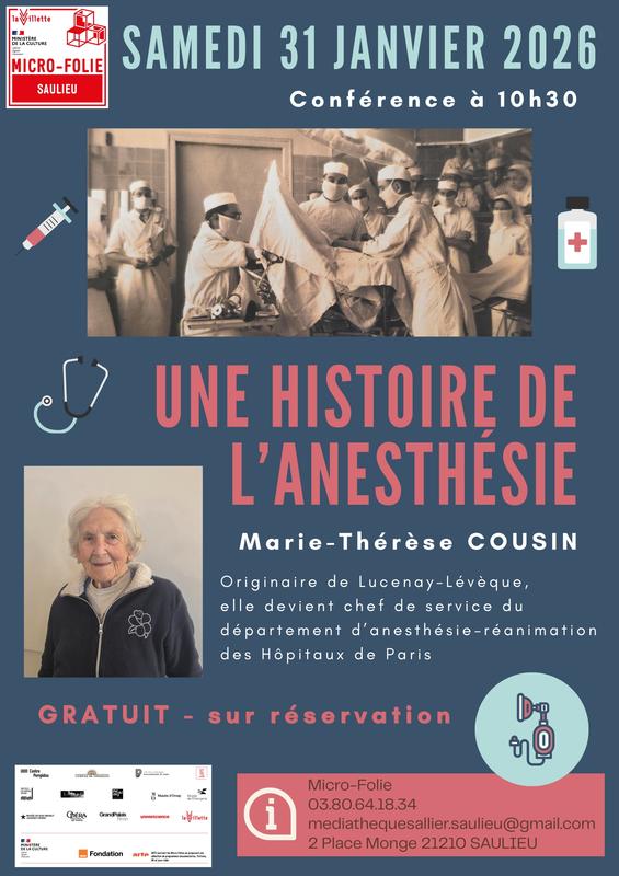Conférence "Une histoire de l'anesthésie" par Marie-Thérèse Cousin à la Micro-Folie de Saulieu