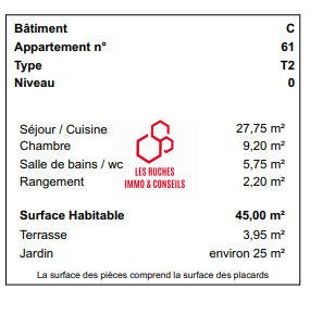 Appartement - 45 m² - 2 pièces