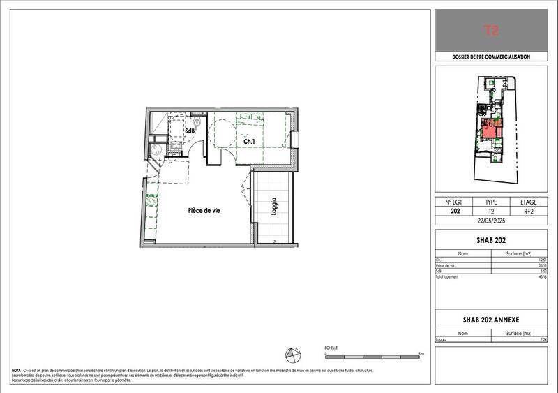 Appartement - 43 m² - 2 pièces