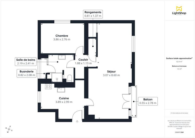 Appartement - 62 m² - 2 pièces