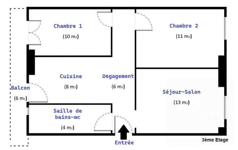 Appartement - 52 m² - 3 pièces