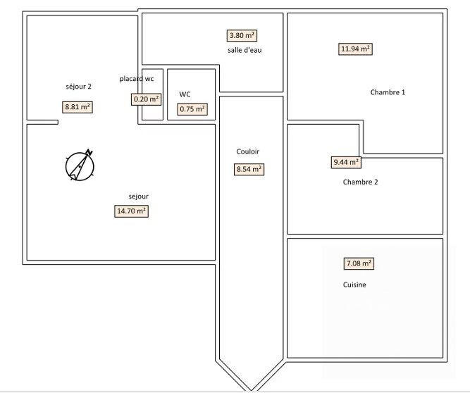 Appartement - 66 m² - 3 pièces