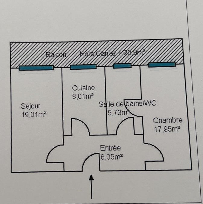 Appartement - 56 m² - 2 pièces