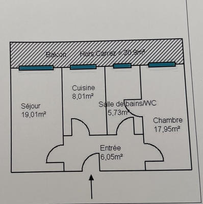 Appartement - 56 m² - 2 pièces