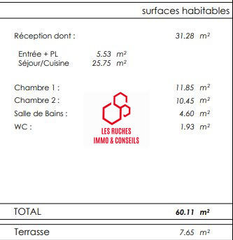 Appartement - 60 m² - 3 pièces