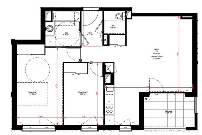 Appartement - 61 m² - 3 pièces