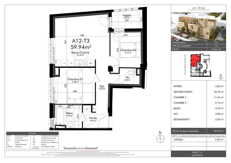 Appartement - 59 m² - 3 pièces