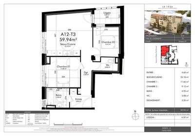 Appartement - 59 m² - 3 pièces