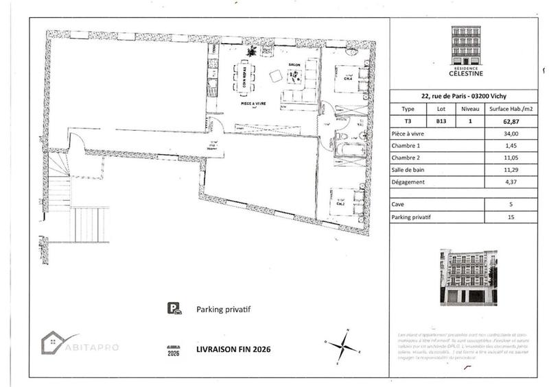Appartement - 63 m² - 3 pièces