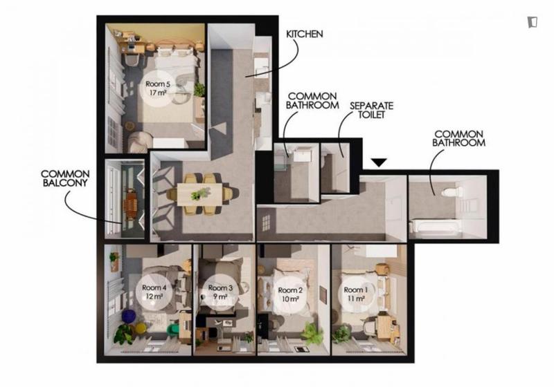 Chambre - 10 m² - 5 pièces