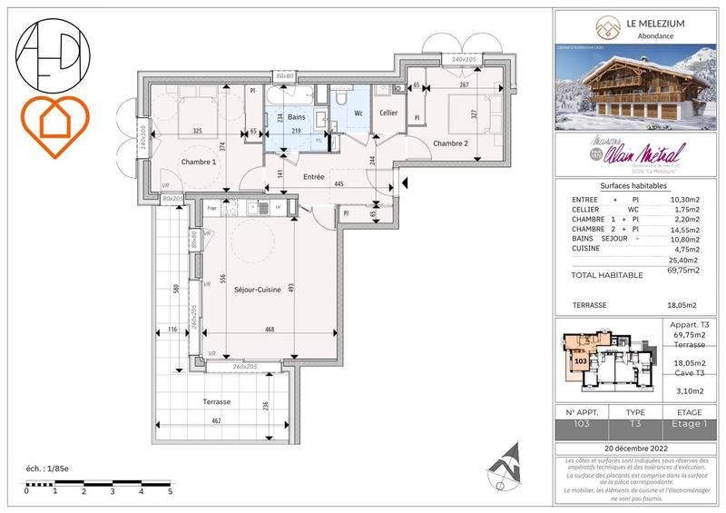 Appartement - 70 m² - 3 pièces