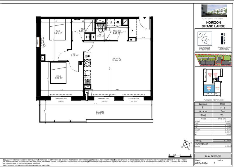 Appartement - 62 m² - 3 pièces