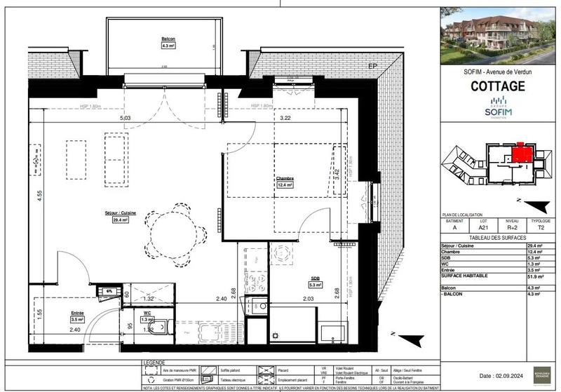 Appartement - 50 m² - 2 pièces