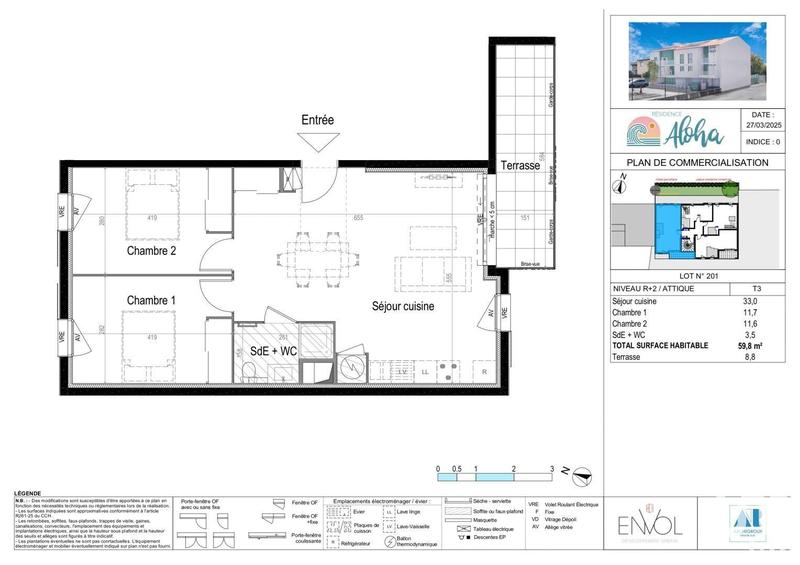 Appartement - 59 m² - 3 pièces