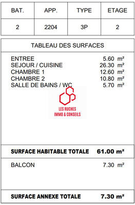 Appartement - 61 m² - 3 pièces