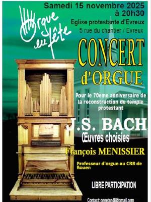 Concert d'orgue pour le 70ème anniversaire de la reconstruction du temple